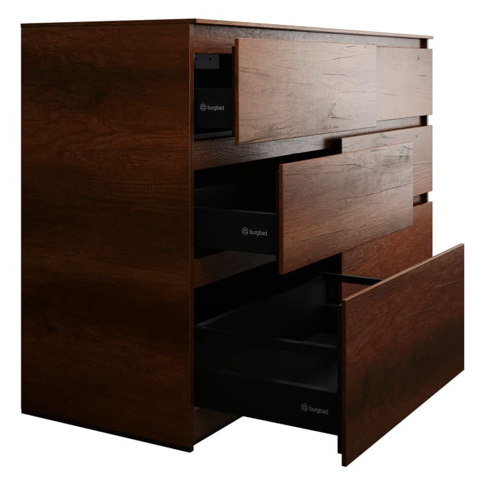 burgbad Lin20 Waschtischunterschrank mit Konsolenplatte 140 cm, 6 Auszüge, Beckenausschnitt links und rechts