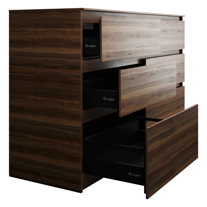 burgbad Lin20 Waschtischunterschrank mit Konsolenplatte 140 cm, 6 Auszüge, Beckenausschnitt links und rechts