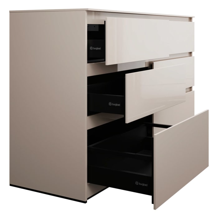 burgbad Lin20 Waschtischunterschrank mit Konsolenplatte 140 cm, 6 Auszüge, Beckenausschnitt links und rechts