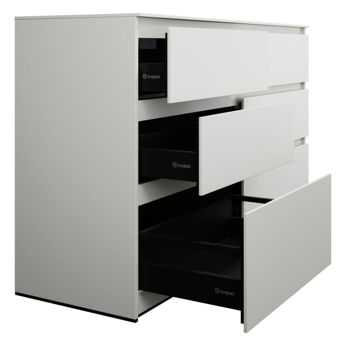 burgbad Lin20 Waschtischunterschrank mit Konsolenplatte 140 cm, 6 Auszüge, Beckenausschnitt links und rechts