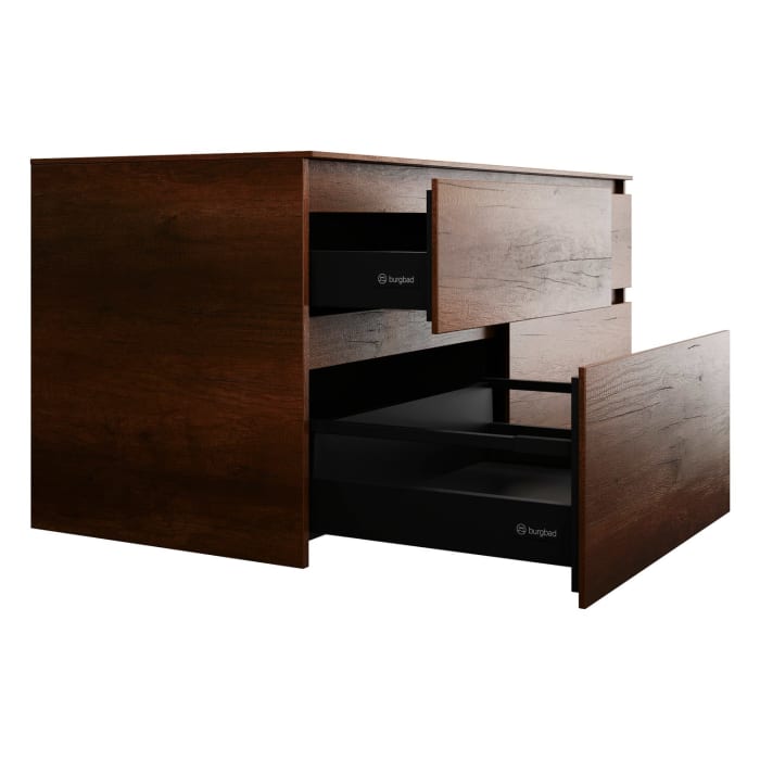 burgbad Lin20 Waschtischunterschrank mit Konsolenplatte 140 cm, 4 Auszüge, Beckenausschnitt links