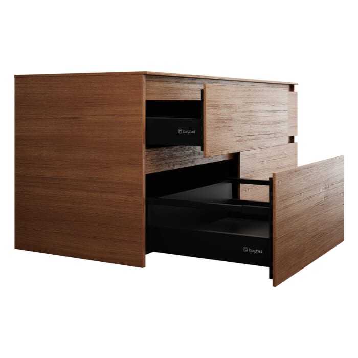 burgbad Lin20 Waschtischunterschrank mit Konsolenplatte 140 cm, 4 Auszüge, Beckenausschnitt rechts