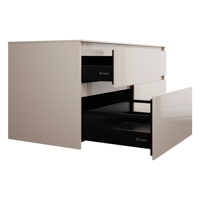 burgbad Lin20 Waschtischunterschrank mit Konsolenplatte 140 cm, 4 Auszüge, Beckenausschnitt rechts