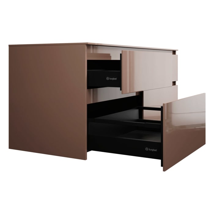 burgbad Lin20 Waschtischunterschrank mit Konsolenplatte 140 cm, 4 Auszüge, Beckenausschnitt rechts