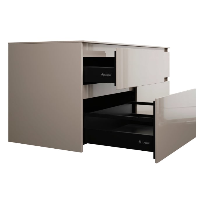 burgbad Lin20 Waschtischunterschrank mit Konsolenplatte 140 cm, 4 Auszüge, Beckenausschnitt rechts