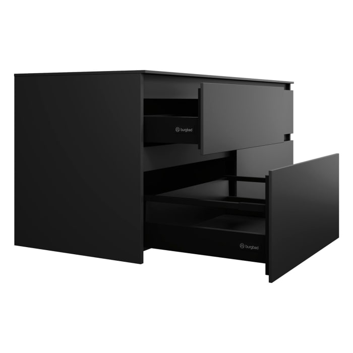 burgbad Lin20 Waschtischunterschrank mit Konsolenplatte 140 cm, 4 Auszüge, Beckenausschnitt rechts