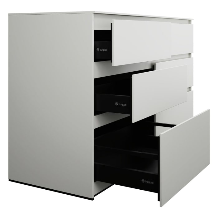 burgbad Lin20 Waschtischunterschrank mit Konsolenplatte 140 cm, 6 Auszüge, Beckenausschnitt links