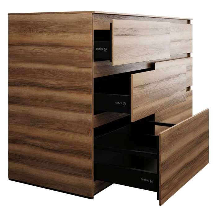 burgbad Lin20 Waschtischunterschrank mit Konsolenplatte 140 cm, 6 Auszüge, Beckenausschnitt rechts