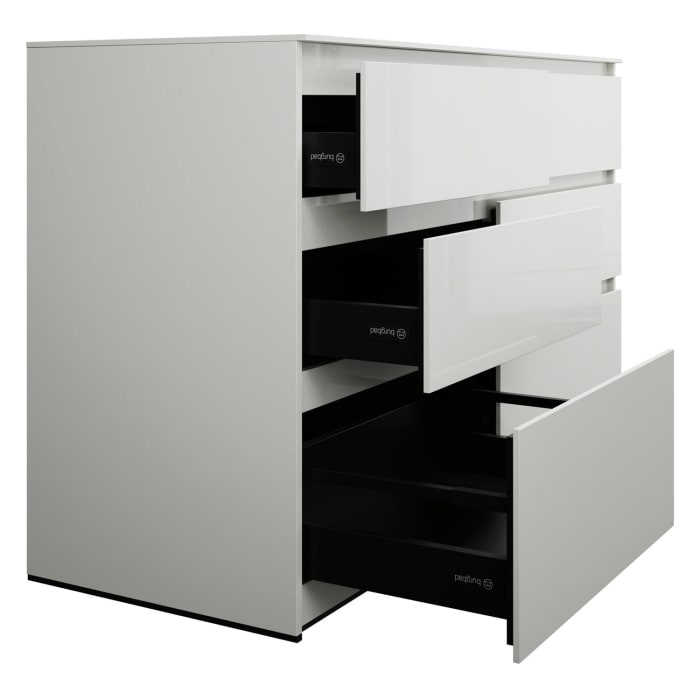 burgbad Lin20 Waschtischunterschrank mit Konsolenplatte 140 cm, 6 Auszüge, Beckenausschnitt rechts