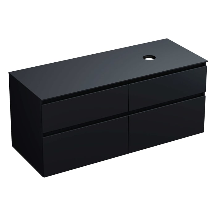 burgbad Lin20 Waschtischunterschrank mit Konsolenplatte 140 cm, 4 Auszüge, Beckenausschnitt rechts