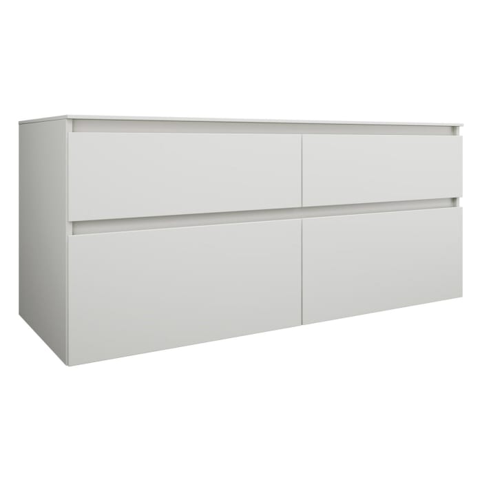 burgbad Lin20 Waschtischunterschrank mit Konsolenplatte 140 cm, 4 Auszüge, Beckenausschnitt rechts