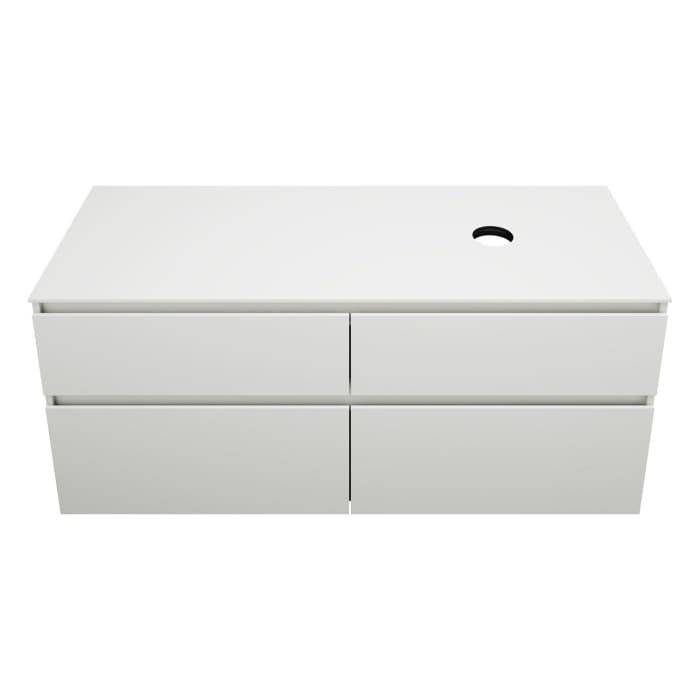 burgbad Lin20 Waschtischunterschrank mit Konsolenplatte 140 cm, 4 Auszüge, Beckenausschnitt rechts