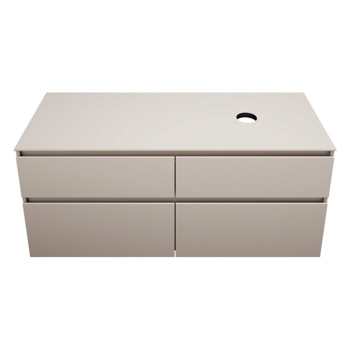 burgbad Lin20 Waschtischunterschrank mit Konsolenplatte 140 cm, 4 Auszüge, Beckenausschnitt rechts