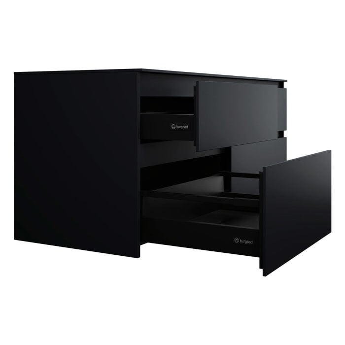 burgbad Lin20 Waschtischunterschrank mit Konsolenplatte 140 cm, 4 Auszüge, Beckenausschnitt rechts