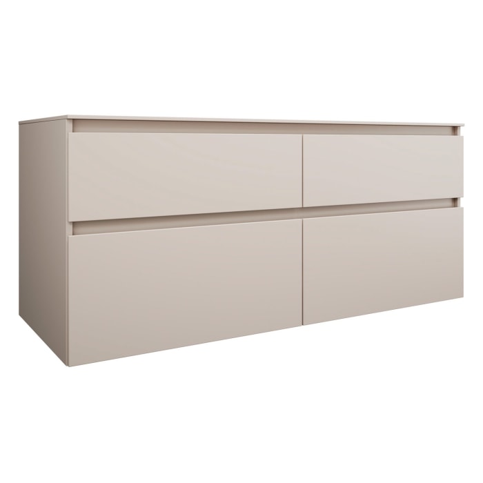 burgbad Lin20 Waschtischunterschrank mit Konsolenplatte 140 cm, 4 Auszüge, Beckenausschnitt rechts