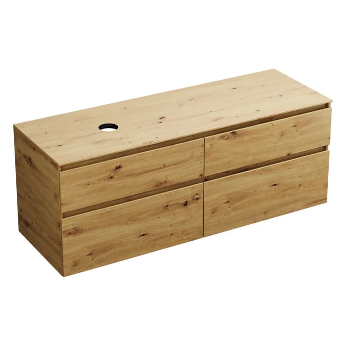 burgbad Lin20 Waschtischunterschrank mit Konsolenplatte 160 cm, 4 Auszüge, Beckenausschnitt links