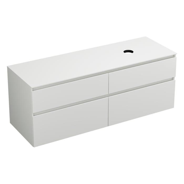 burgbad Lin20 Waschtischunterschrank mit Konsolenplatte 160 cm, 4 Auszüge, Beckenausschnitt rechts