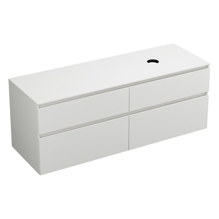 burgbad Lin20 Waschtischunterschrank mit Konsolenplatte 160 cm, 4 Auszüge, Beckenausschnitt rechts