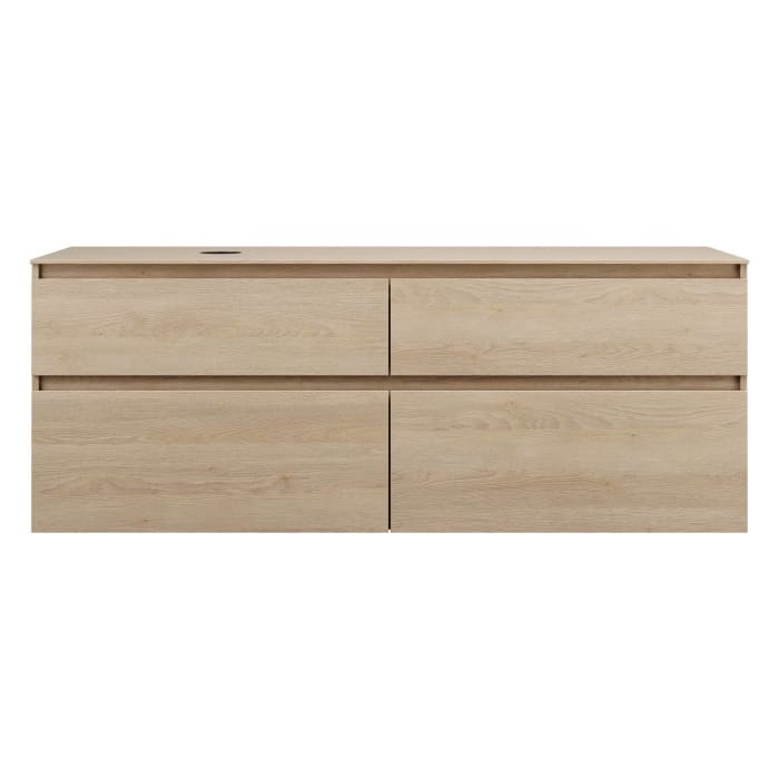 burgbad Lin20 Waschtischunterschrank mit Konsolenplatte 160 cm, 4 Auszüge, Beckenausschnitt links