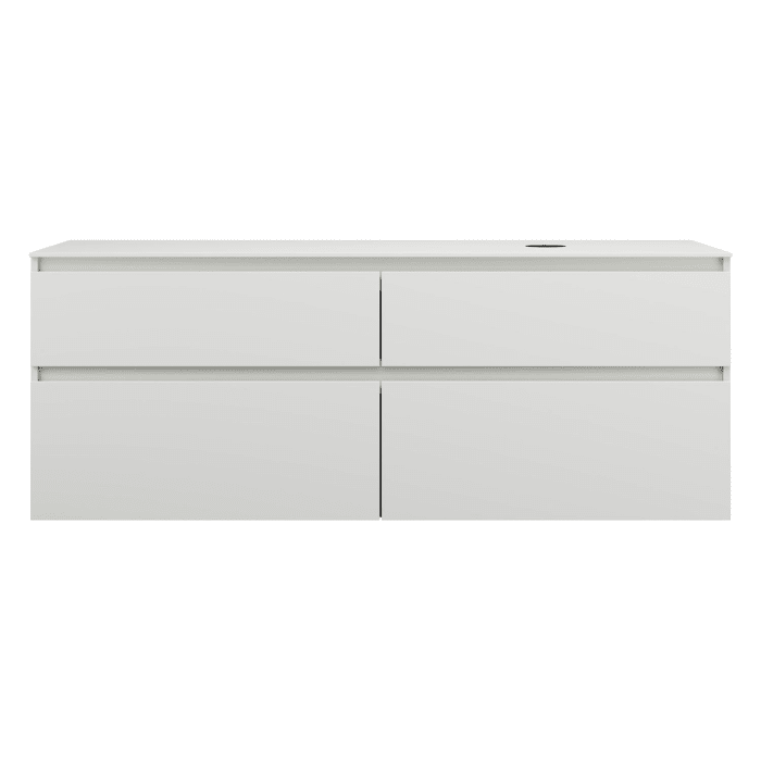 burgbad Lin20 Waschtischunterschrank mit Konsolenplatte 160 cm, 4 Auszüge, Beckenausschnitt rechts