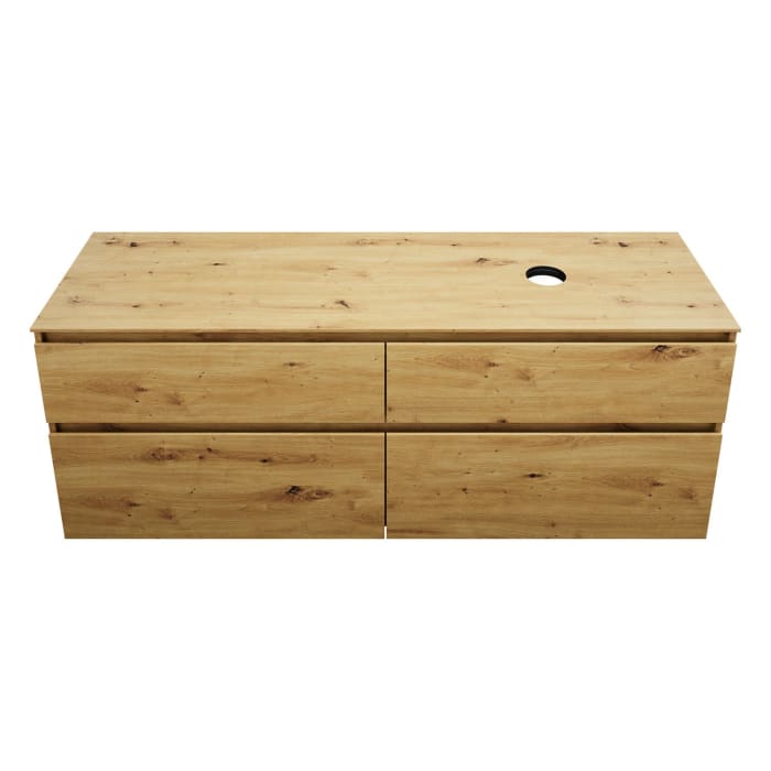 burgbad Lin20 Waschtischunterschrank mit Konsolenplatte 160 cm, 4 Auszüge, Beckenausschnitt rechts