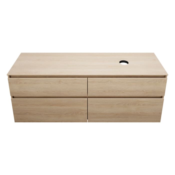 burgbad Lin20 Waschtischunterschrank mit Konsolenplatte 160 cm, 4 Auszüge, Beckenausschnitt rechts