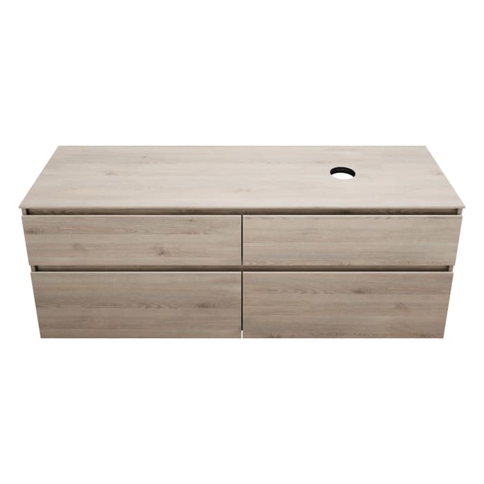 burgbad Lin20 Waschtischunterschrank mit Konsolenplatte 160 cm, 4 Auszüge, Beckenausschnitt rechts