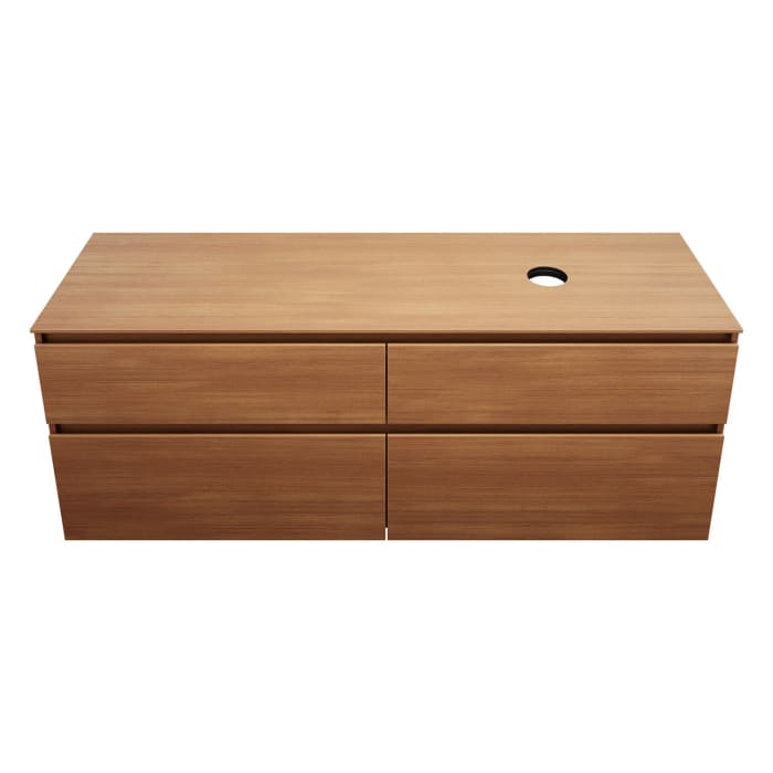 burgbad Lin20 Waschtischunterschrank mit Konsolenplatte 160 cm, 4 Auszüge, Beckenausschnitt rechts