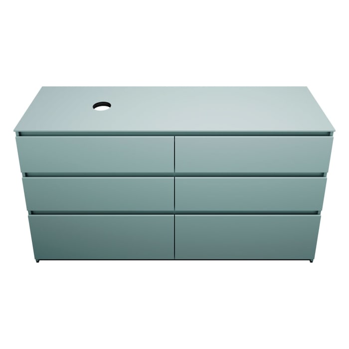 burgbad Lin20 Waschtischunterschrank mit Konsolenplatte 160 cm, 6 Auszüge, Beckenausschnitt links