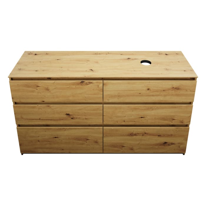 burgbad Lin20 Waschtischunterschrank mit Konsolenplatte 160 cm, 6 Auszüge, Beckenausschnitt rechts