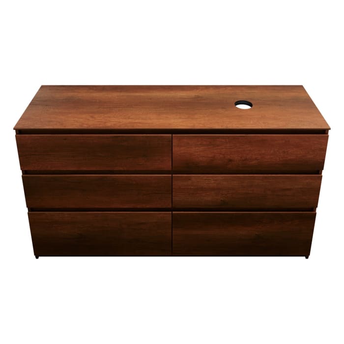 burgbad Lin20 Waschtischunterschrank mit Konsolenplatte 160 cm, 6 Auszüge, Beckenausschnitt rechts