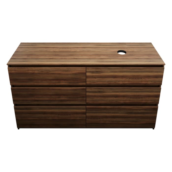 burgbad Lin20 Waschtischunterschrank mit Konsolenplatte 160 cm, 6 Auszüge, Beckenausschnitt rechts