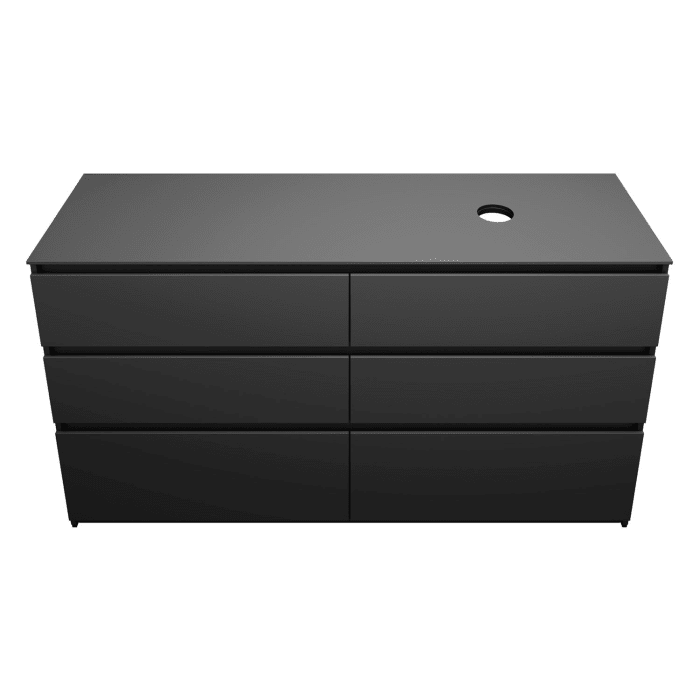 burgbad Lin20 Waschtischunterschrank mit Konsolenplatte 160 cm, 6 Auszüge, Beckenausschnitt rechts