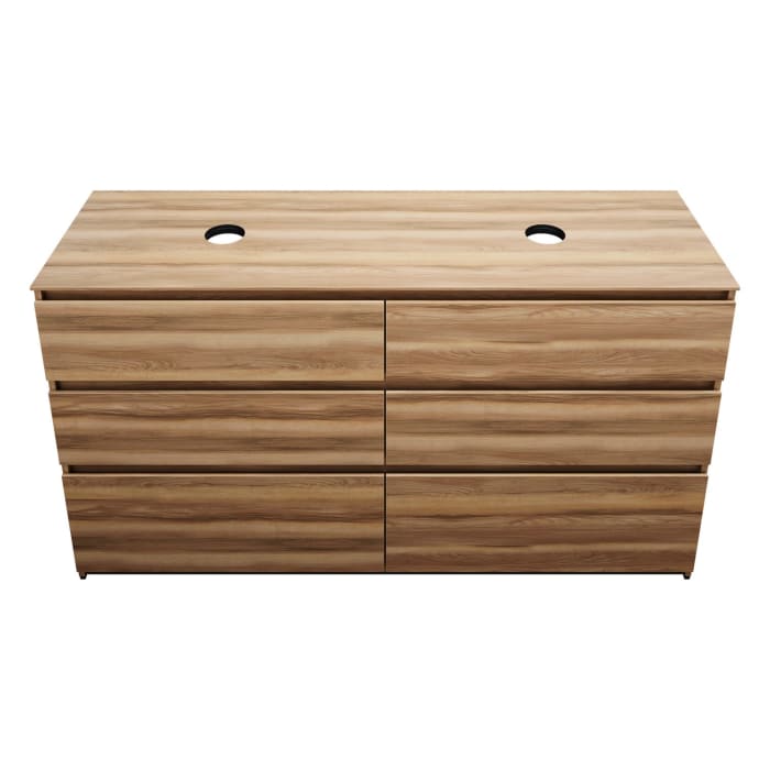 burgbad Lin20 Waschtischunterschrank mit Konsolenplatte 160 cm, 6 Auszüge, Beckenausschnitt links und rechts