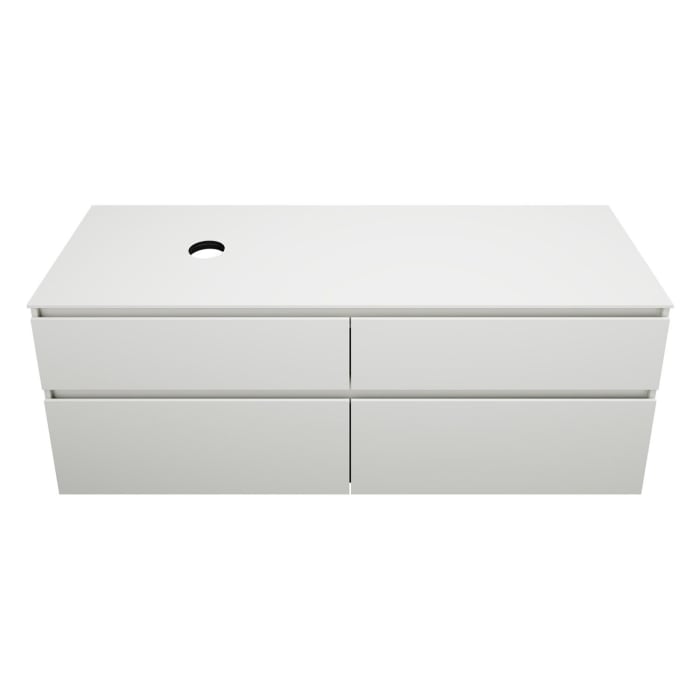 burgbad Lin20 Waschtischunterschrank mit Konsolenplatte 160 cm, 4 Auszüge, Beckenausschnitt links