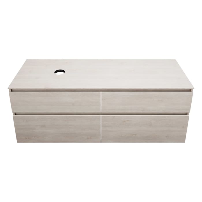 burgbad Lin20 Waschtischunterschrank mit Konsolenplatte 160 cm, 4 Auszüge, Beckenausschnitt links