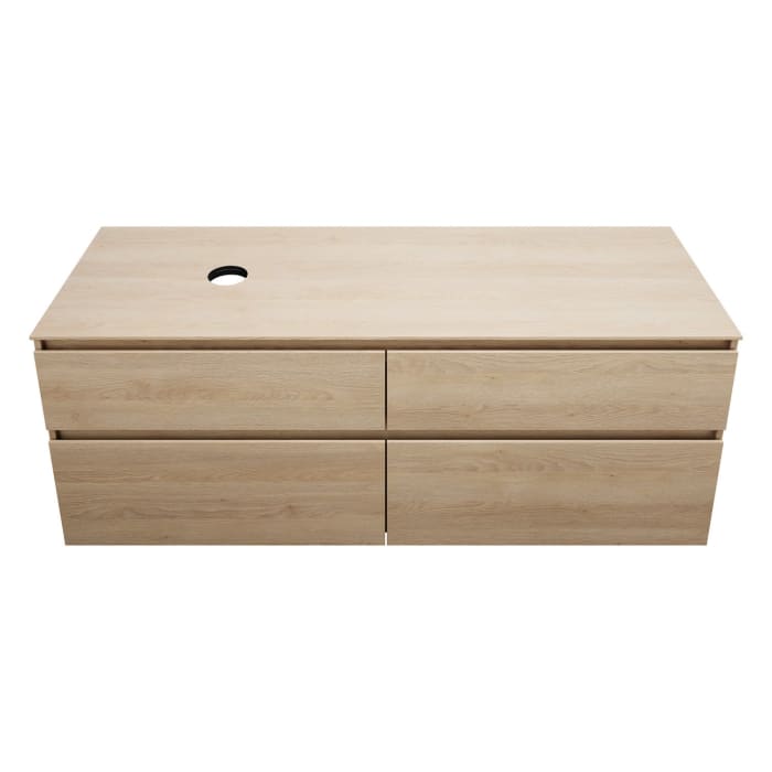 burgbad Lin20 Waschtischunterschrank mit Konsolenplatte 160 cm, 4 Auszüge, Beckenausschnitt links