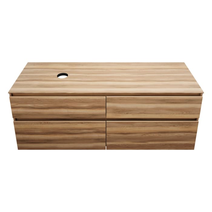 burgbad Lin20 Waschtischunterschrank mit Konsolenplatte 160 cm, 4 Auszüge, Beckenausschnitt links