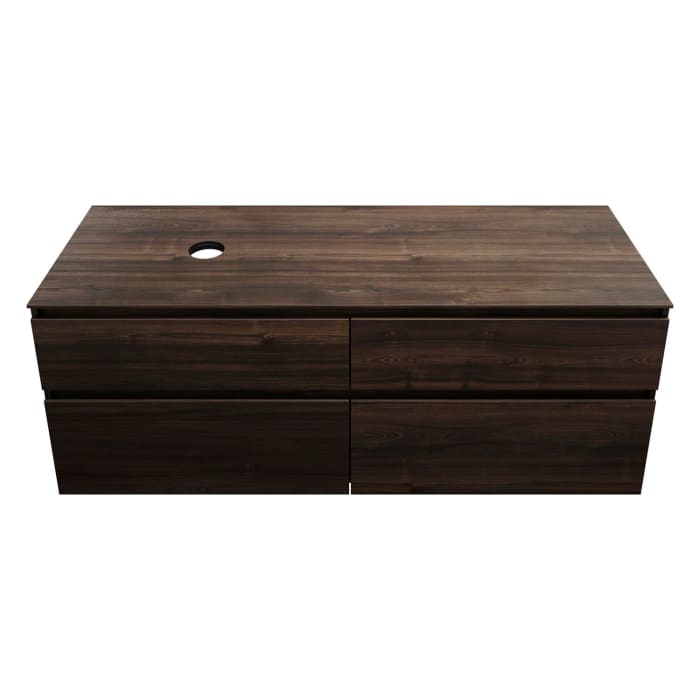 burgbad Lin20 Waschtischunterschrank mit Konsolenplatte 160 cm, 4 Auszüge, Beckenausschnitt links