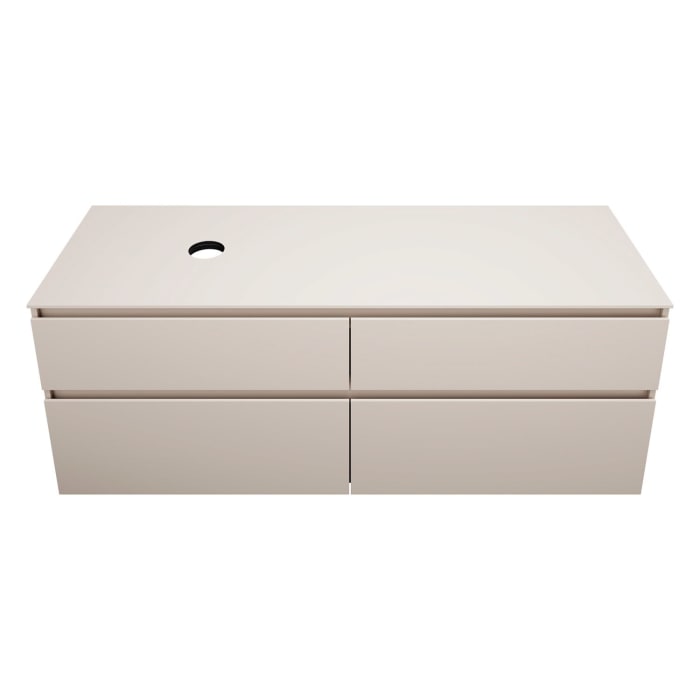 burgbad Lin20 Waschtischunterschrank mit Konsolenplatte 160 cm, 4 Auszüge, Beckenausschnitt links