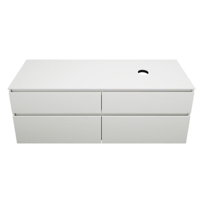 burgbad Lin20 Waschtischunterschrank mit Konsolenplatte 160 cm, 4 Auszüge, Beckenausschnitt rechts