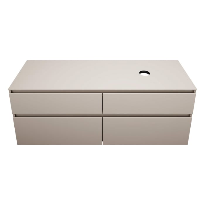 burgbad Lin20 Waschtischunterschrank mit Konsolenplatte 160 cm, 4 Auszüge, Beckenausschnitt rechts