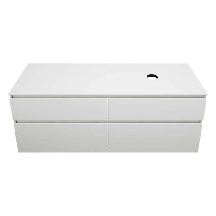 burgbad Lin20 Waschtischunterschrank mit Konsolenplatte 160 cm, 4 Auszüge, Beckenausschnitt rechts