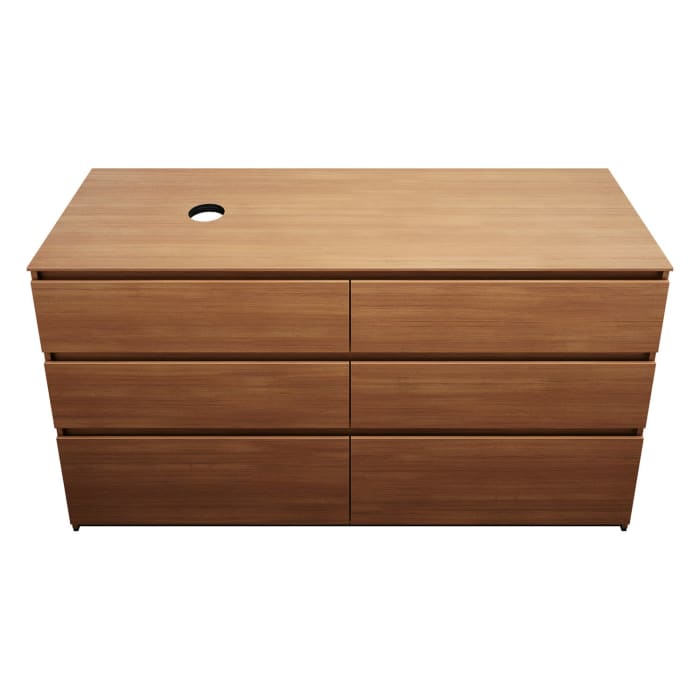 burgbad Lin20 Waschtischunterschrank mit Konsolenplatte 160 cm, 6 Auszüge, Beckenausschnitt links