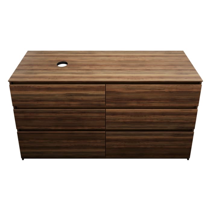 burgbad Lin20 Waschtischunterschrank mit Konsolenplatte 160 cm, 6 Auszüge, Beckenausschnitt links