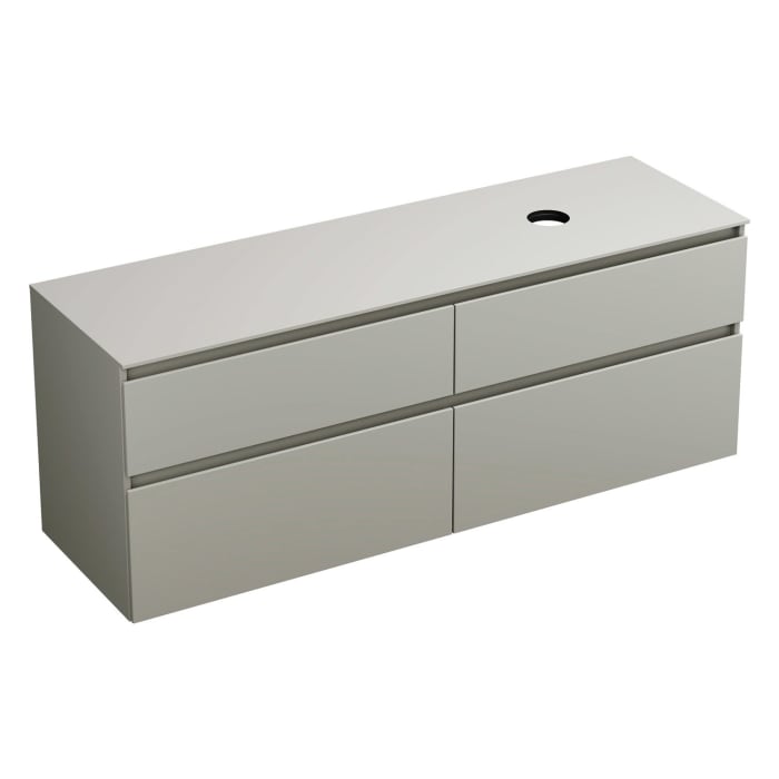 burgbad Lin20 Waschtischunterschrank mit Konsolenplatte 160 cm, 4 Auszüge, Beckenausschnitt rechts