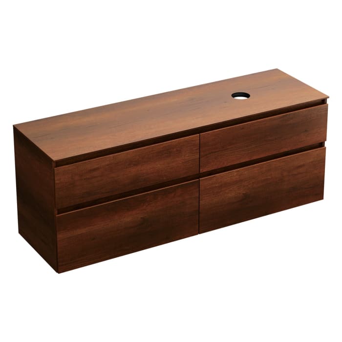 burgbad Lin20 Waschtischunterschrank mit Konsolenplatte 160 cm, 4 Auszüge, Beckenausschnitt rechts