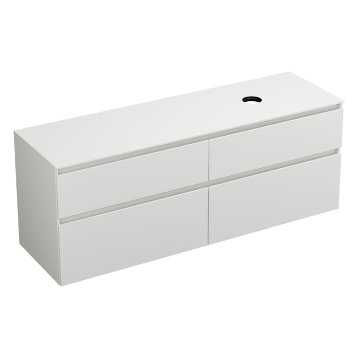 burgbad Lin20 Waschtischunterschrank mit Konsolenplatte 160 cm, 4 Auszüge, Beckenausschnitt rechts