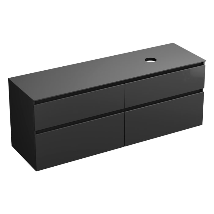 burgbad Lin20 Waschtischunterschrank mit Konsolenplatte 160 cm, 4 Auszüge, Beckenausschnitt rechts