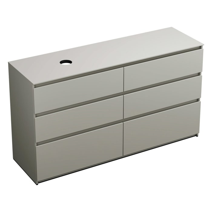 burgbad Lin20 Waschtischunterschrank mit Konsolenplatte 160 cm, 6 Auszüge, Beckenausschnitt links